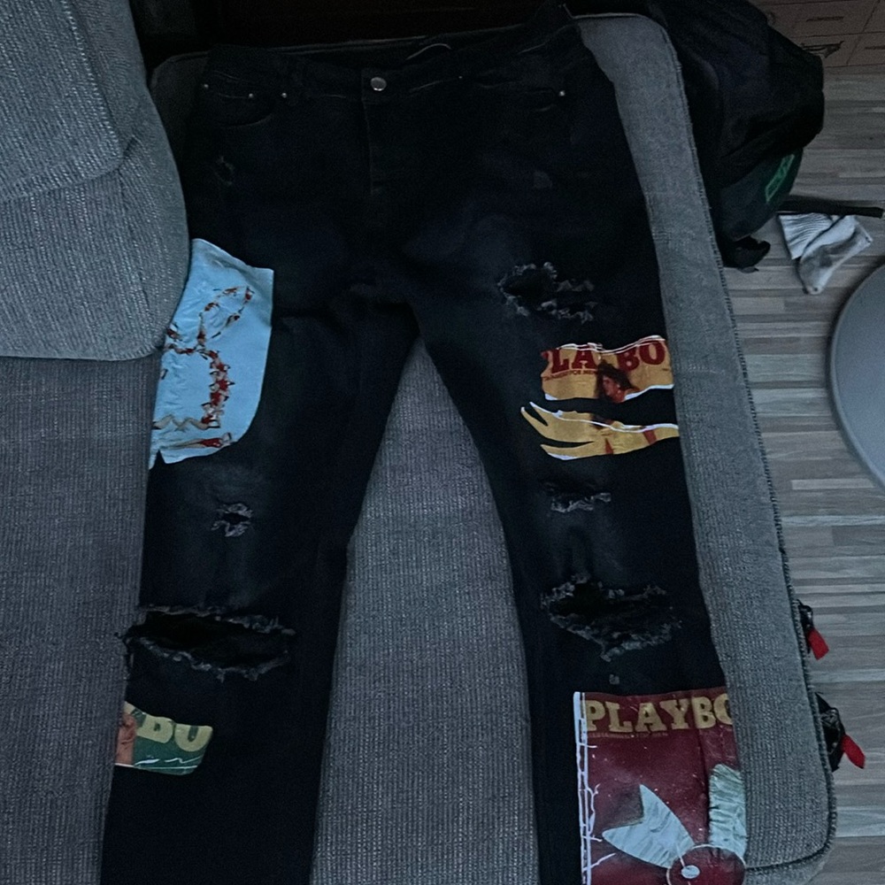 amiri jeans , size 33 , main color black , multi color patches